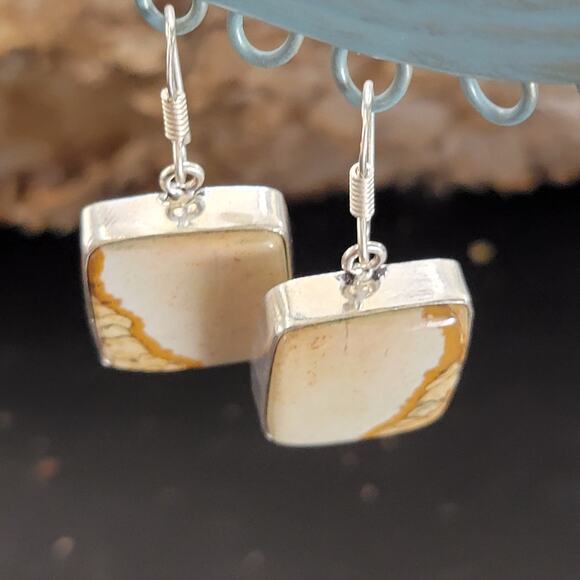 Sterling Silver Square Jasper Dangle Earrings - Picture 5 of 9